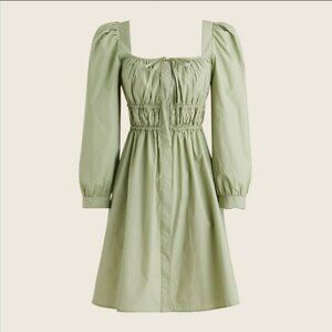 J Crew | Cinched-waist Cotton a-line poplin dress | Muted Green, Size 10 Tall